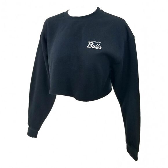 CHICAGO BULLS Double Script Logo BLACK Cropped Crop Top Crewneck Sweatshirt y2k - Picture 3 of 6